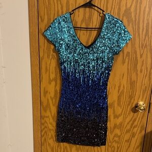 Glamorous Sequin Gradient Dress in Blue and Black